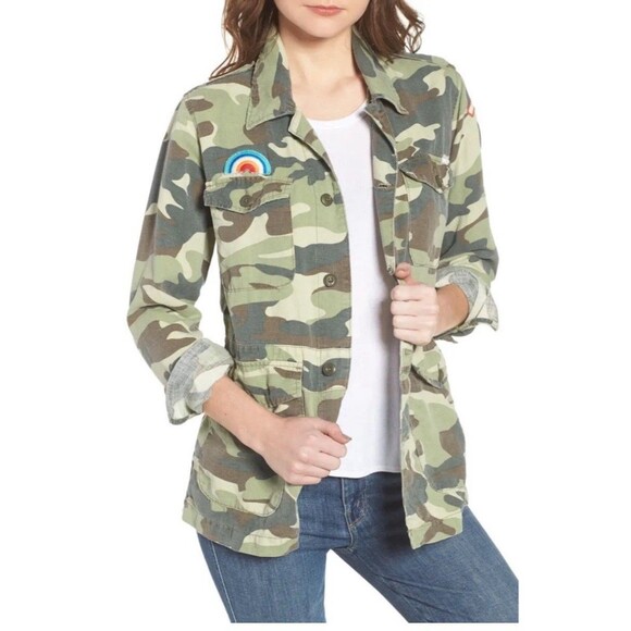 Mother Shirt Womens XS Green Linen Lyocell Camouflage Loose Veteran Button Up - Picture 2 of 11